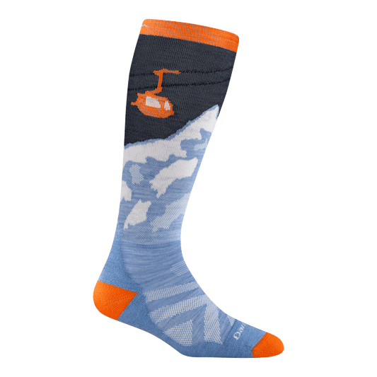 3809 Little yeti in midnight featuring the gondola and mountain side orange heel/toe and white logo