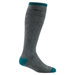 1954 women's mountaineering over-the-calf hiking sock in color midnight gray with teal heathered toe/heel accents