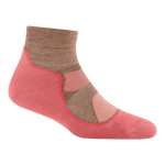 1987 lightweight quarter hiking sock in canyon featuring a pinkish bottom and heel with a brown top and cuff