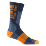 2207 Men's backbone work boot sock in indigo with orange heel/toe orange forefoot stripe and orange detail on ankle