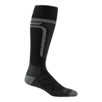 8053 edge over the calf in black featuring light gray heel/toe and vertical stripes on the up leg and logo