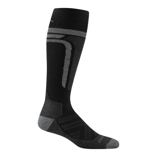 8053 edge over the calf in black featuring light gray heel/toe and vertical stripes on the up leg and logo