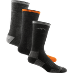 3 pack bundle shot of the men's john henry work sock in gravel, the men's steely boot work sock in graphite, and the unisex hunting boot sock in charcoal